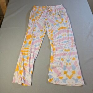 SmileyWorld Tie Dye Lounge Pajama Pants Pink Blue Orange Smiley Face Size Medium